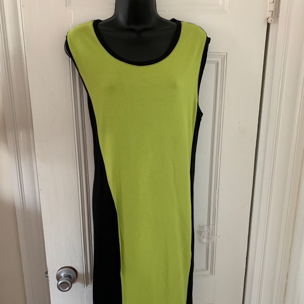 Balenciaga Sz 10 Black/Lime Color Block Dress
